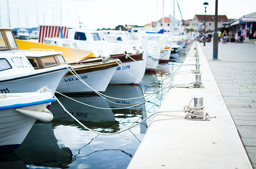 a boat docked at a dock